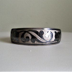 Vintage Russian Soviet USSR Solid Silver 875 Kubachi Niello Cuff Bracelet